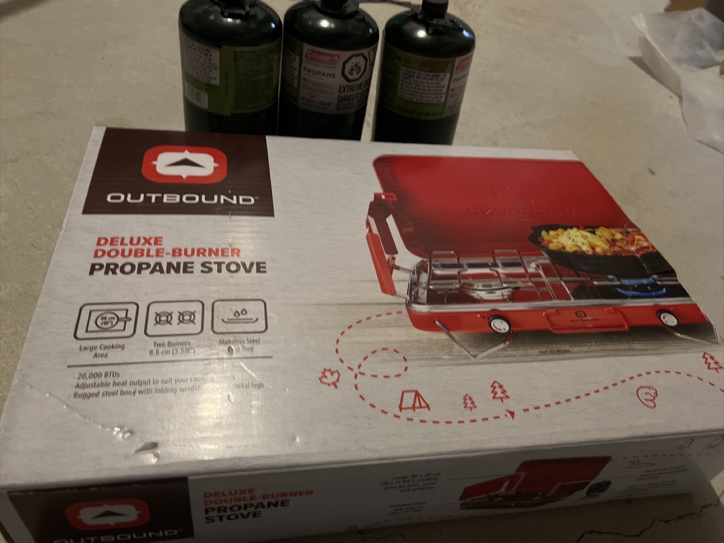 Outbound Deluxe Double-Burner Propane Stove with 3 propanes