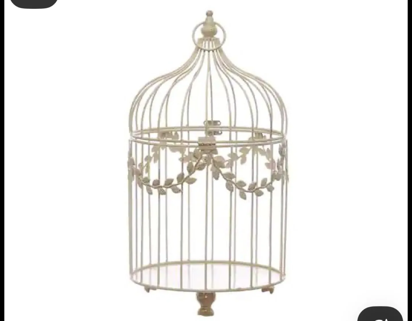 Ornate White Metal Birdcage with Gold Feet. thumbnail