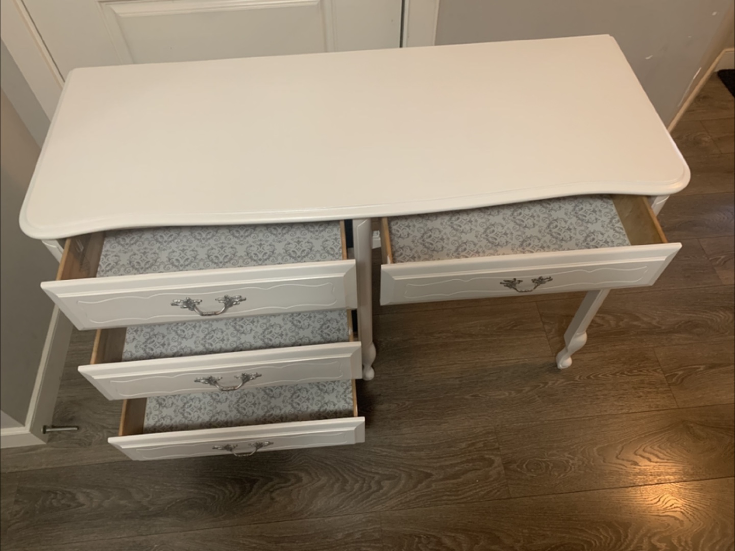 White Vanity Desk with Four Drawers and Matching Chair - photo 5