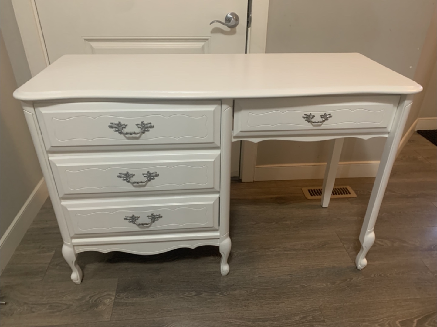 White Vanity Desk with Four Drawers and Matching Chair - photo 3