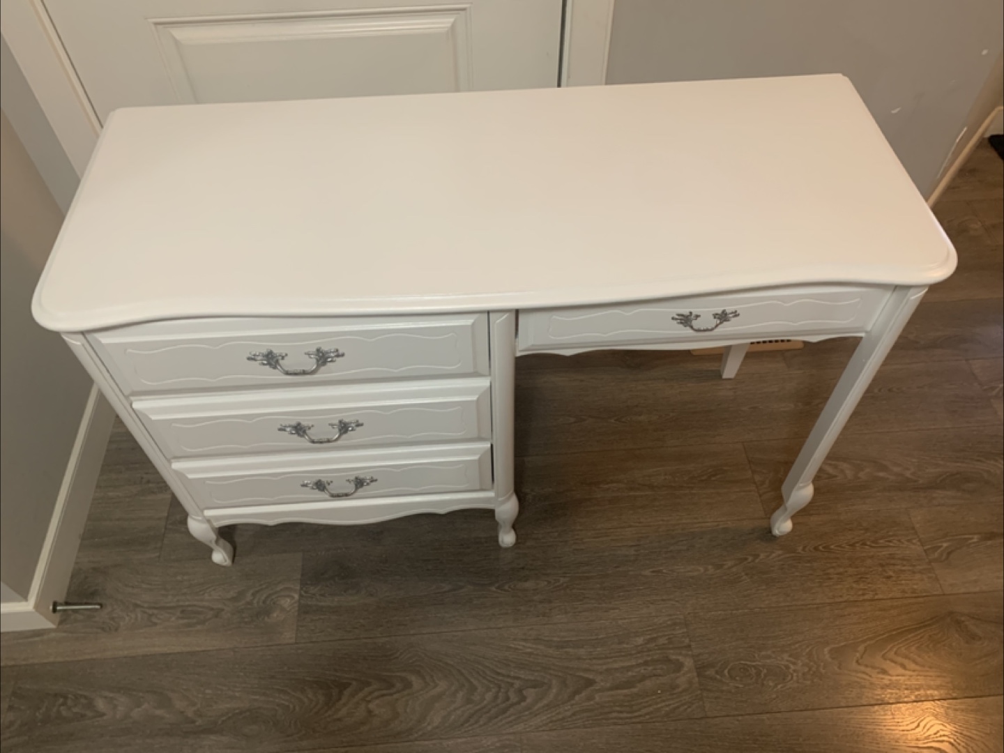 White Vanity Desk with Four Drawers and Matching Chair - photo 4