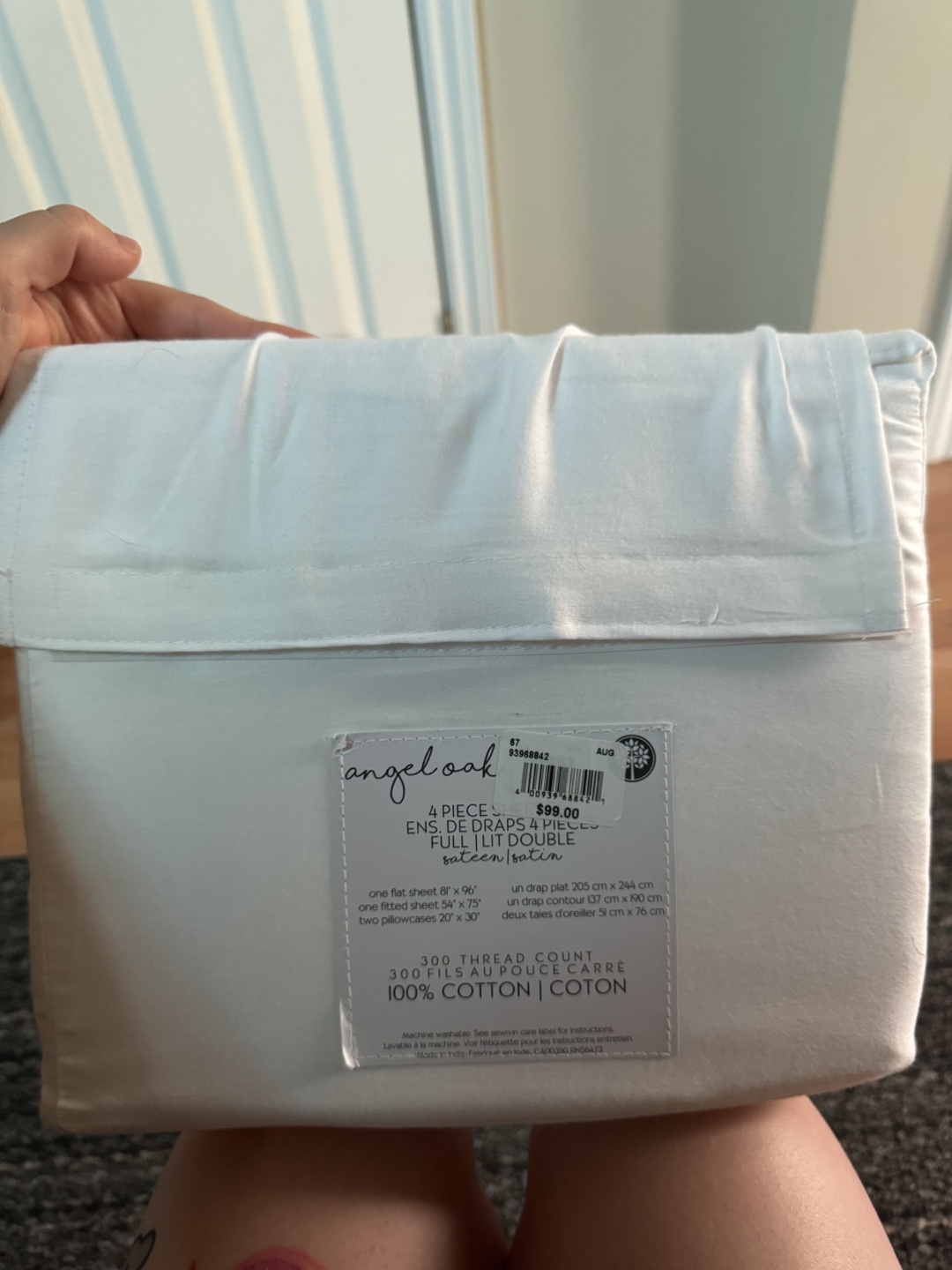 100% cotton 4-Piece Full/Double Sheet Set - White - 300 Thread