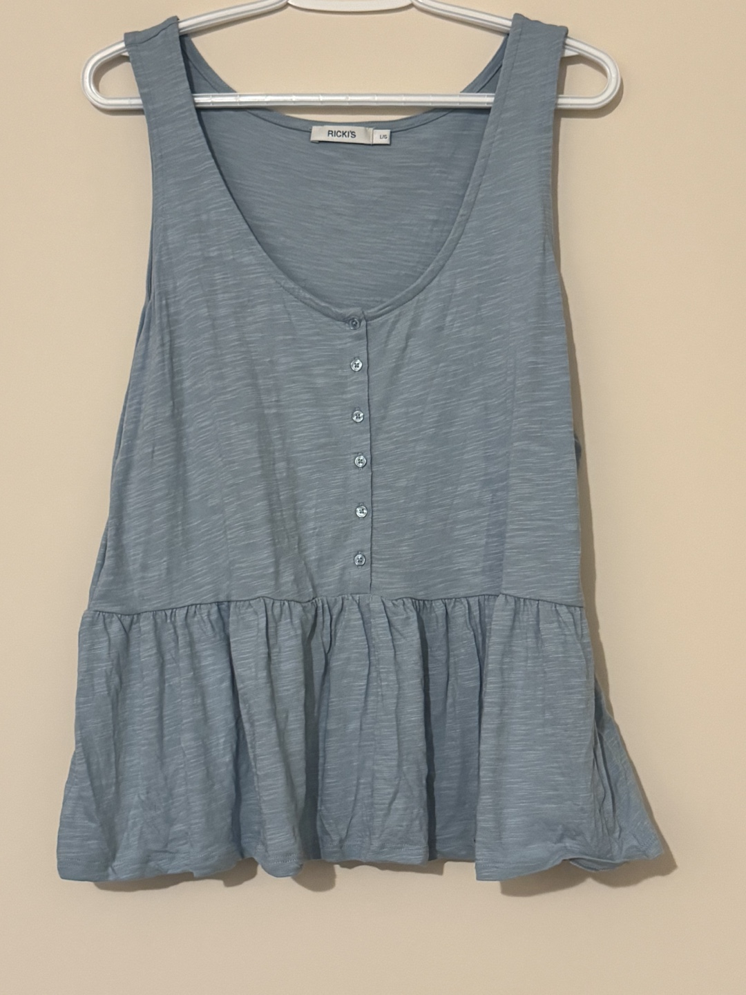 Ricki's Dusty Blue Button Detail Peplum Tank Top