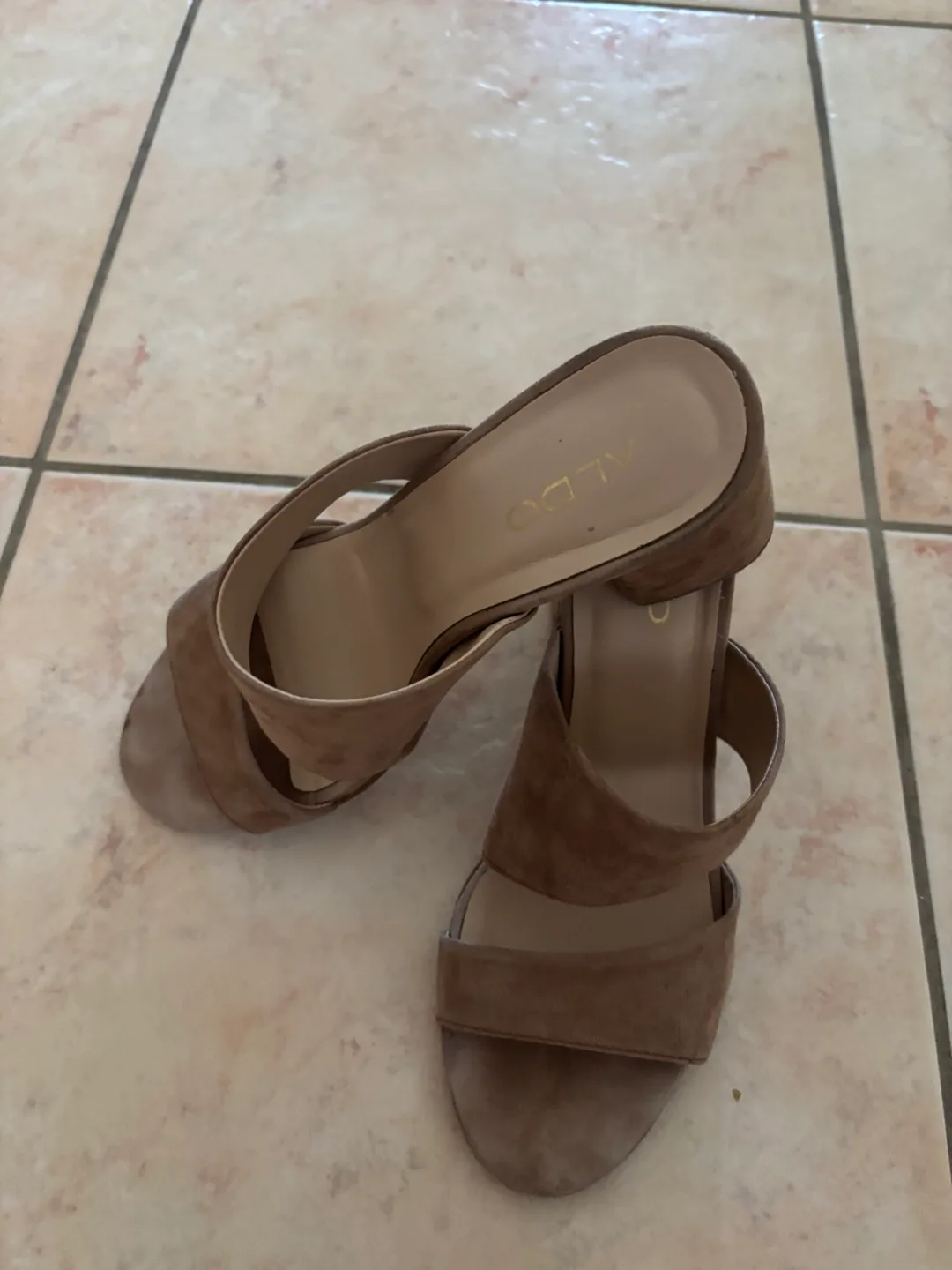 ALDO Women's Beige Suede Block Heel Mules thumbnail