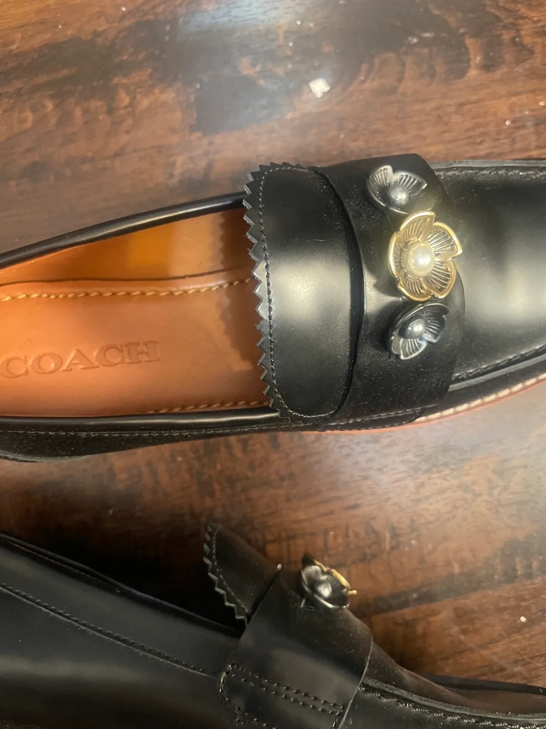 Coach Black Leather Loafers with Flower Detail image indicator(2)