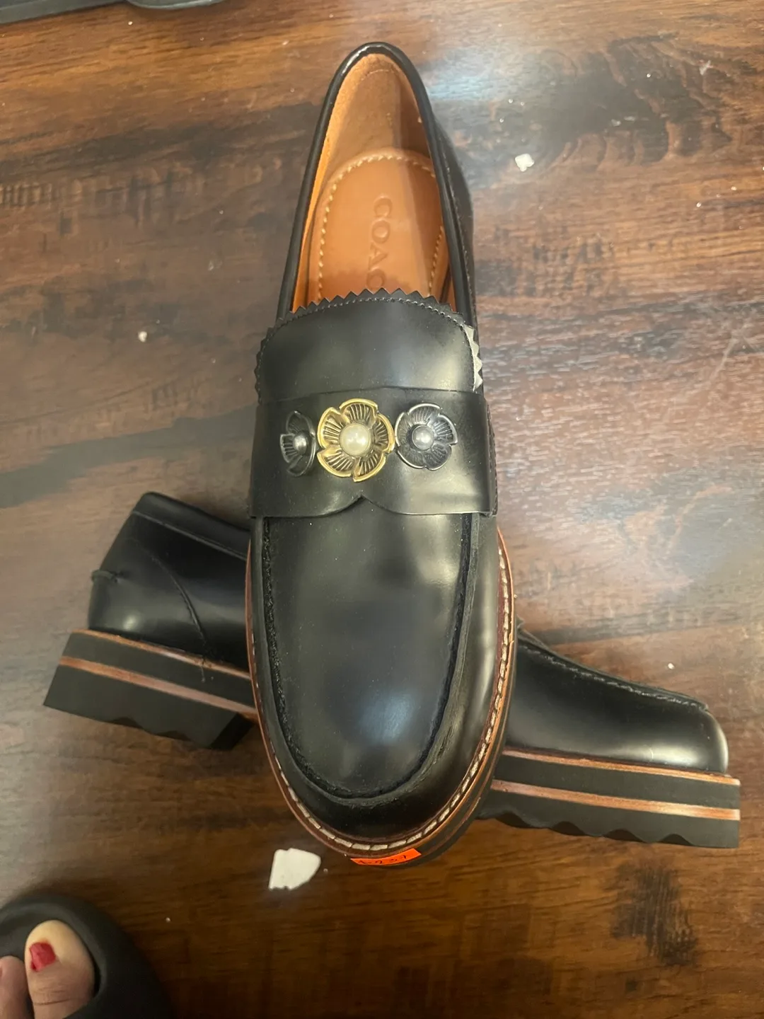 Coach Black Leather Loafers with Flower Detail image indicator(3)