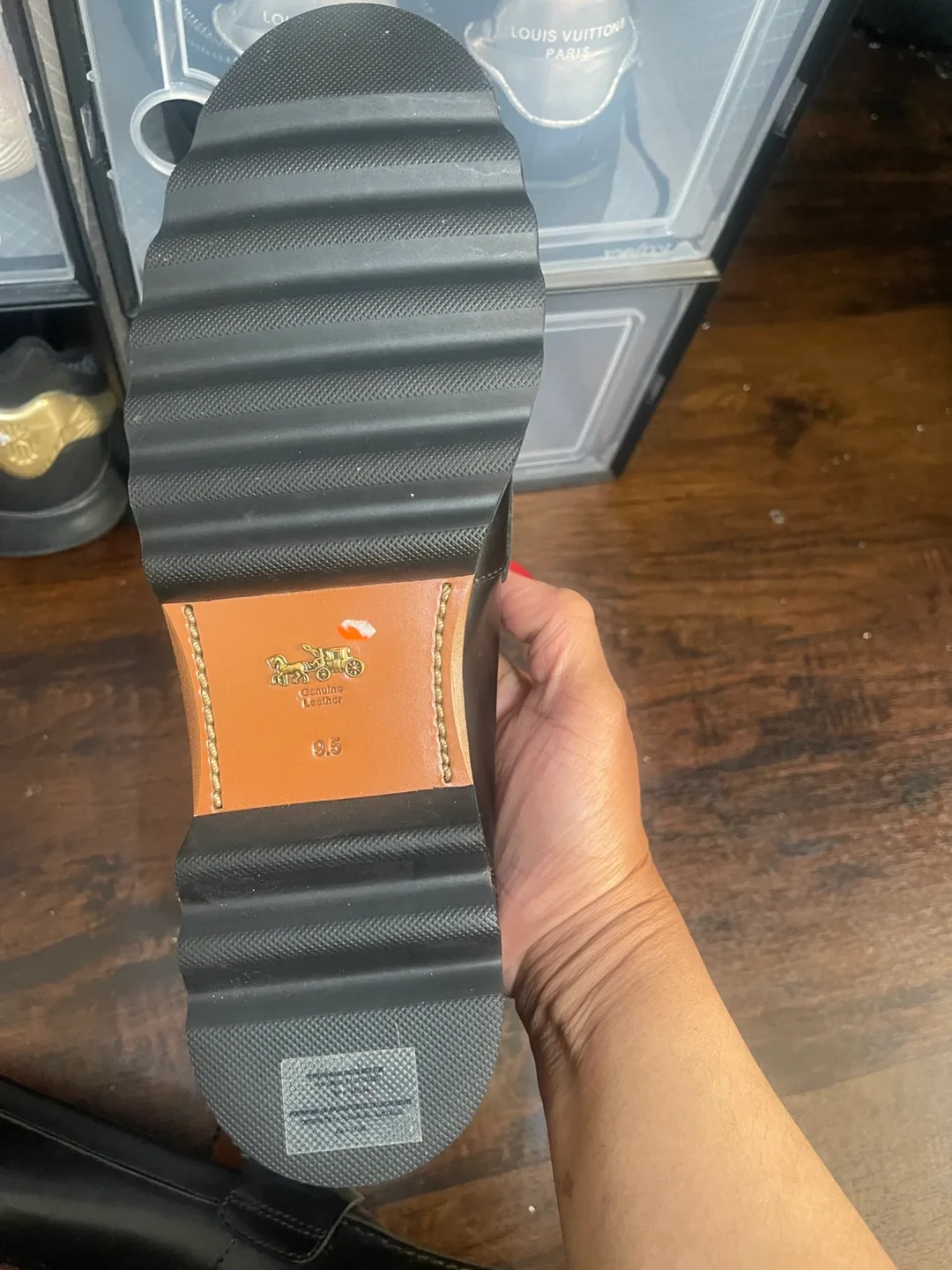 Coach Black Leather Loafers with Flower Detail image indicator(5)