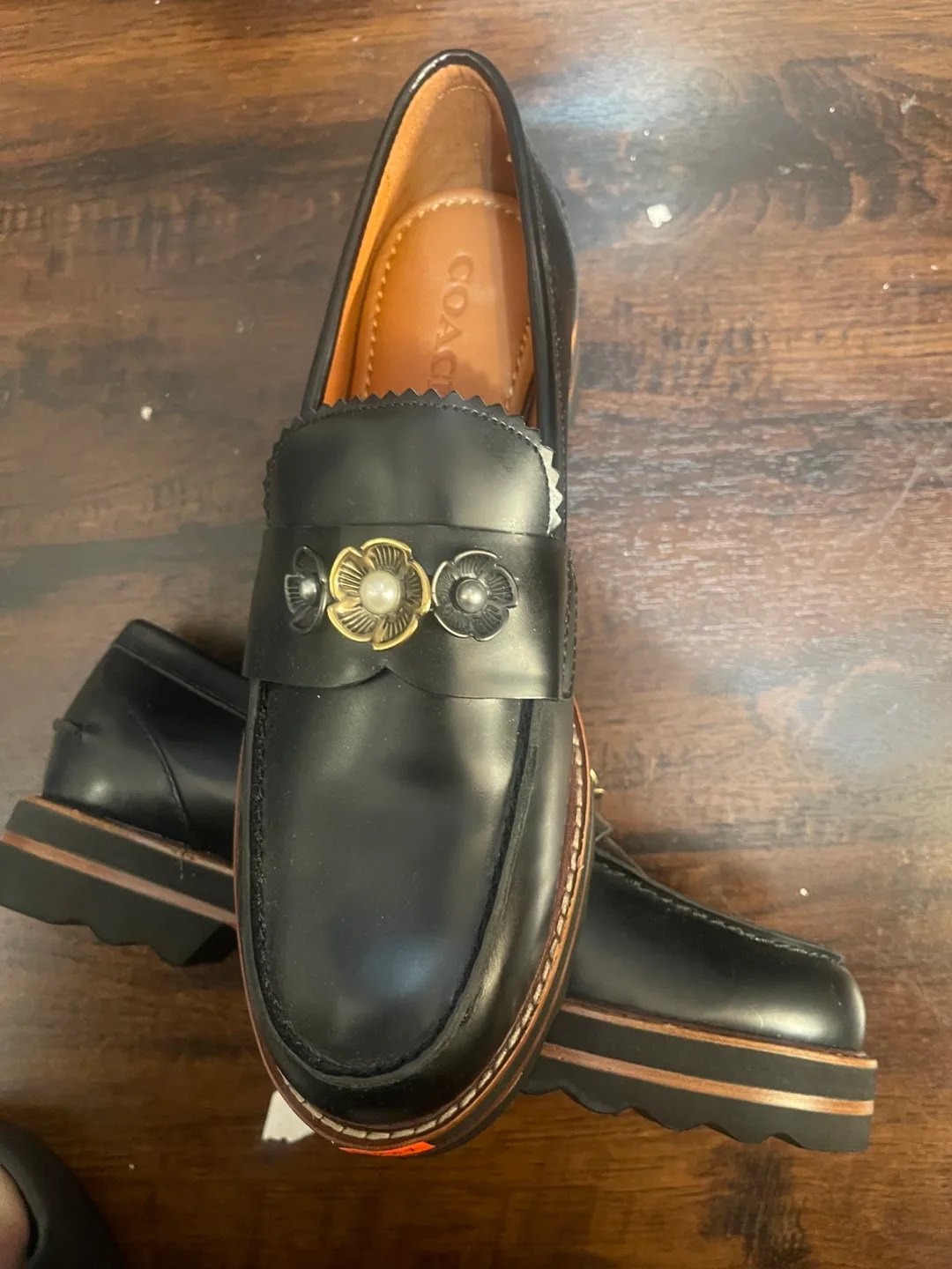 Coach Black Leather Loafers with Flower Detail image indicator(4)