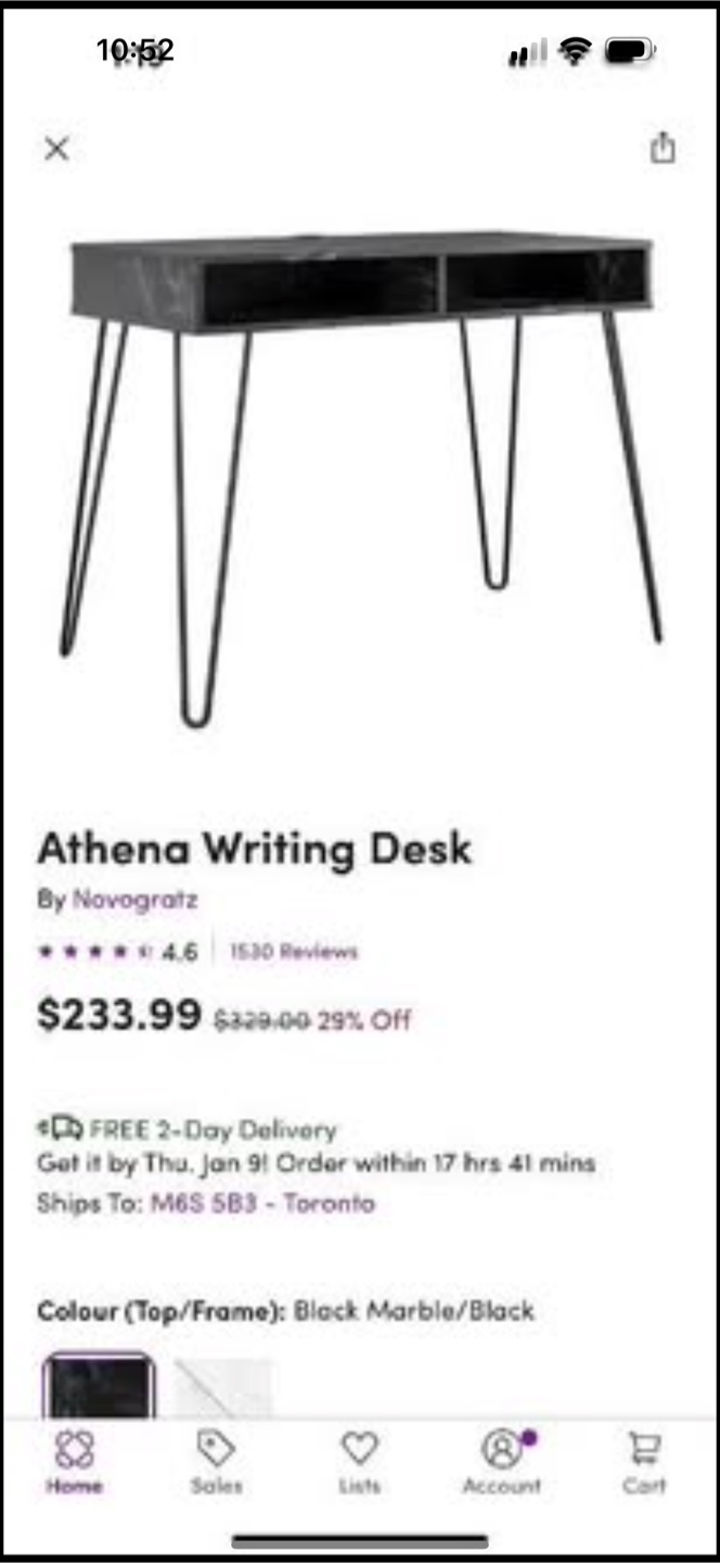 Athena Writing Desk - Black Marble