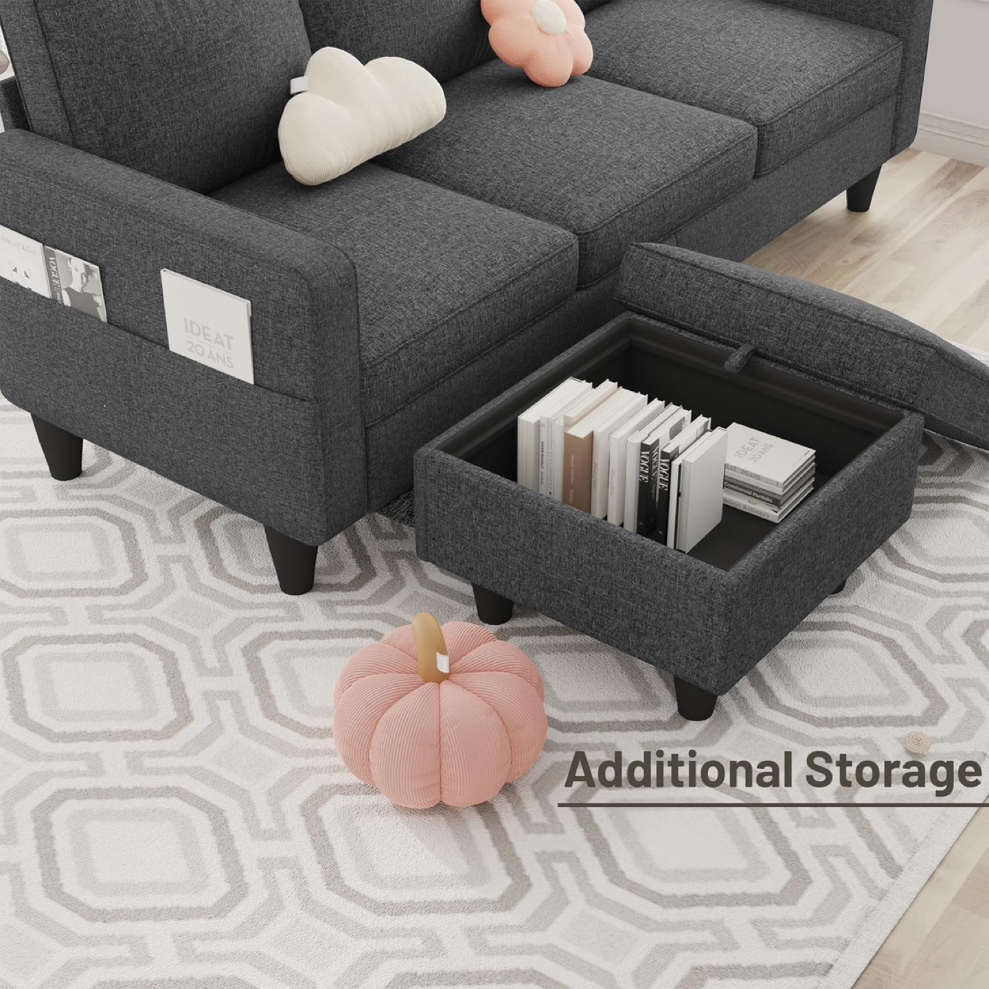 Grey Sectional Sofa with Storage Ottoman - photo 2