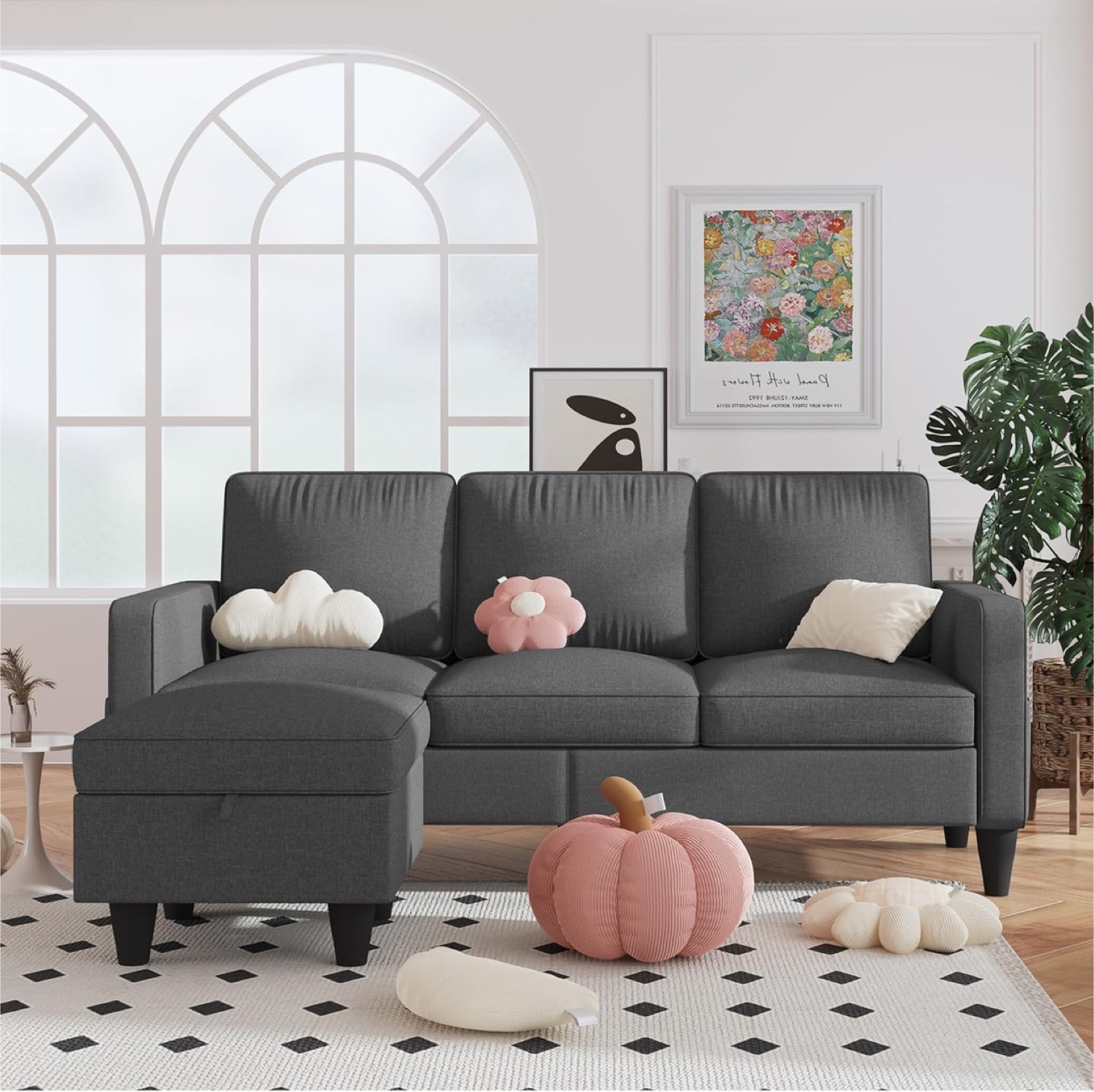 Grey Sectional Sofa with Storage Ottoman