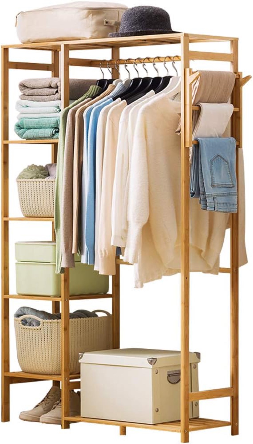 Bamboo Clothing Rack with Shelves