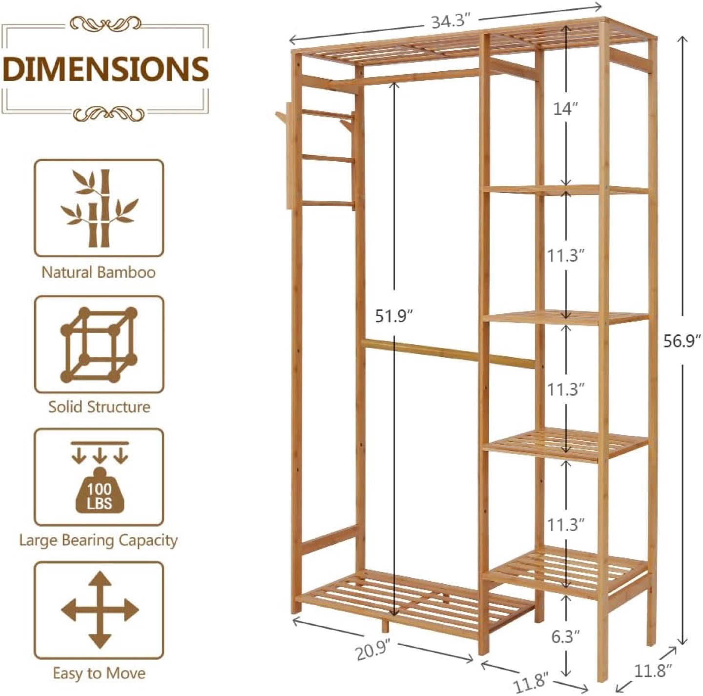Bamboo Clothing Rack with Shelves - photo 2