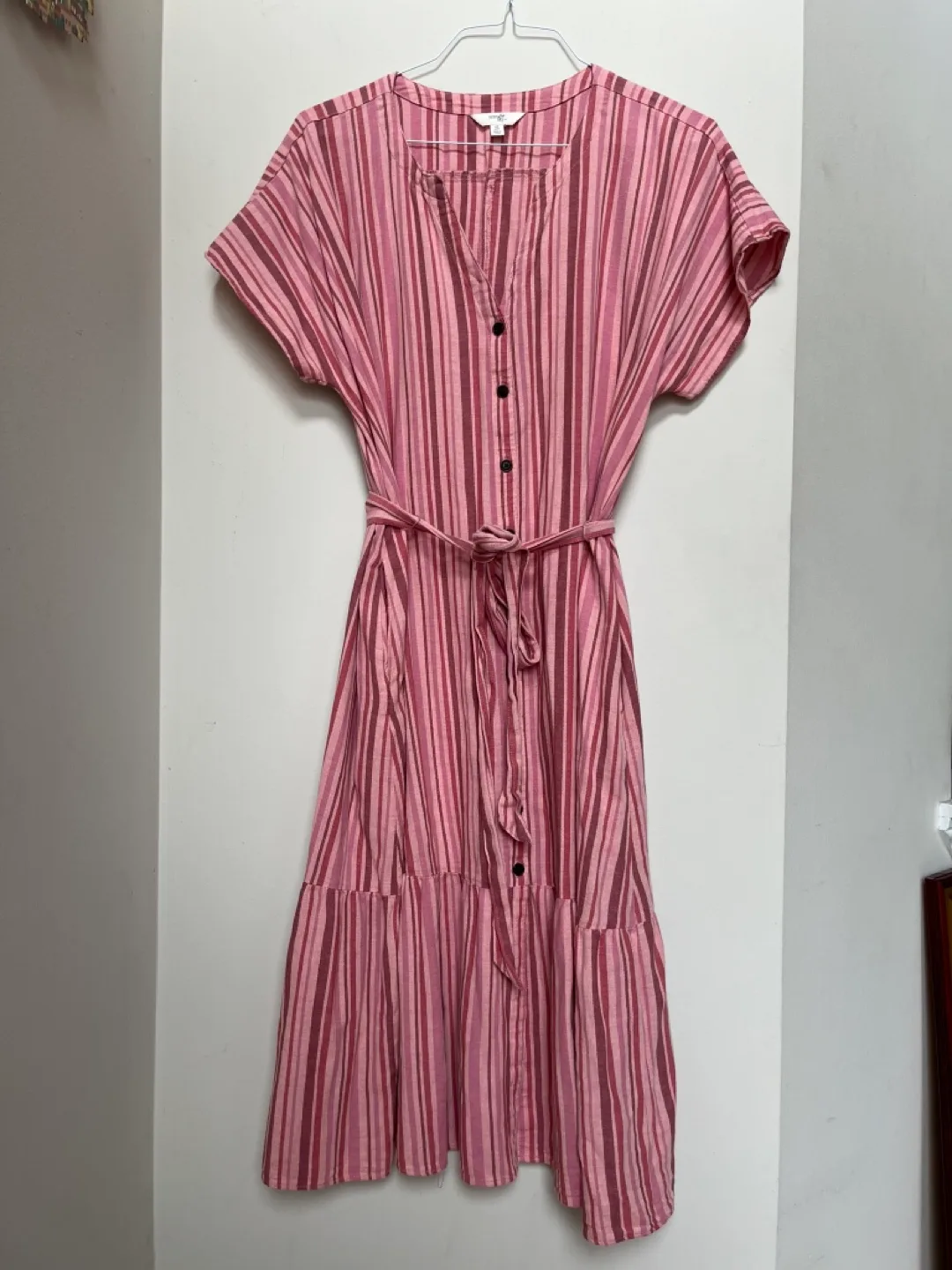 Pink Striped Midi Dress Size 14 thumbnail
