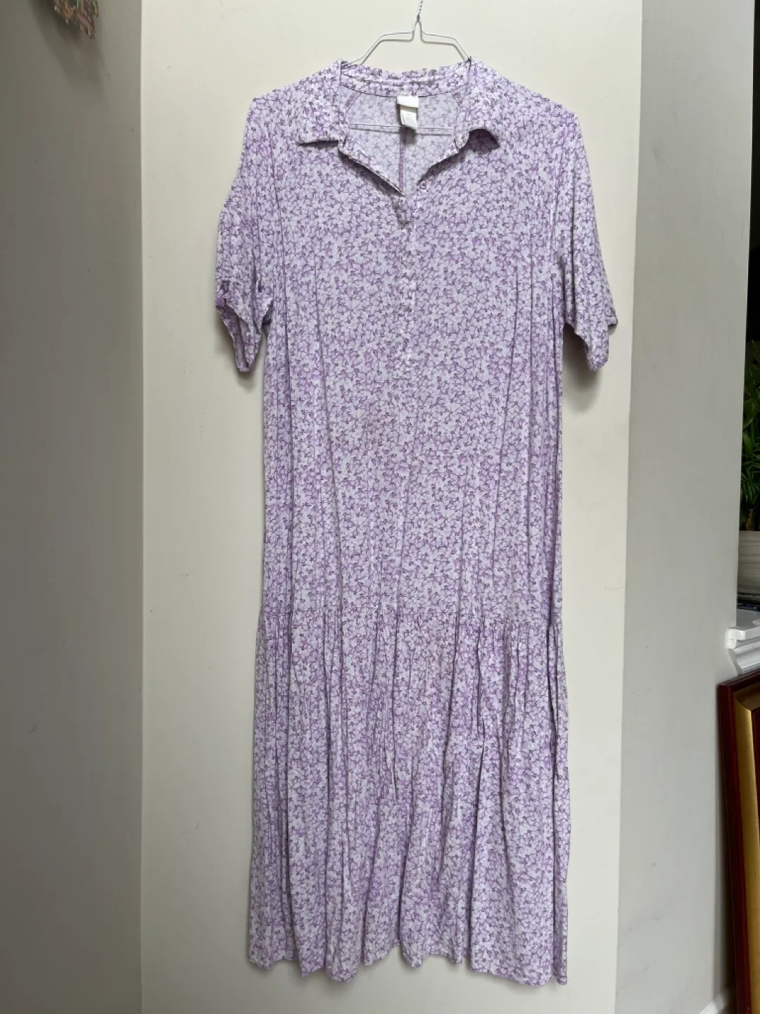 Purple Floral Short Sleeve Dress Size Large thumbnail