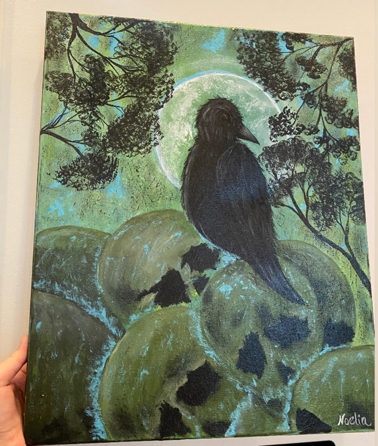 Original Crow and Skulls Painting