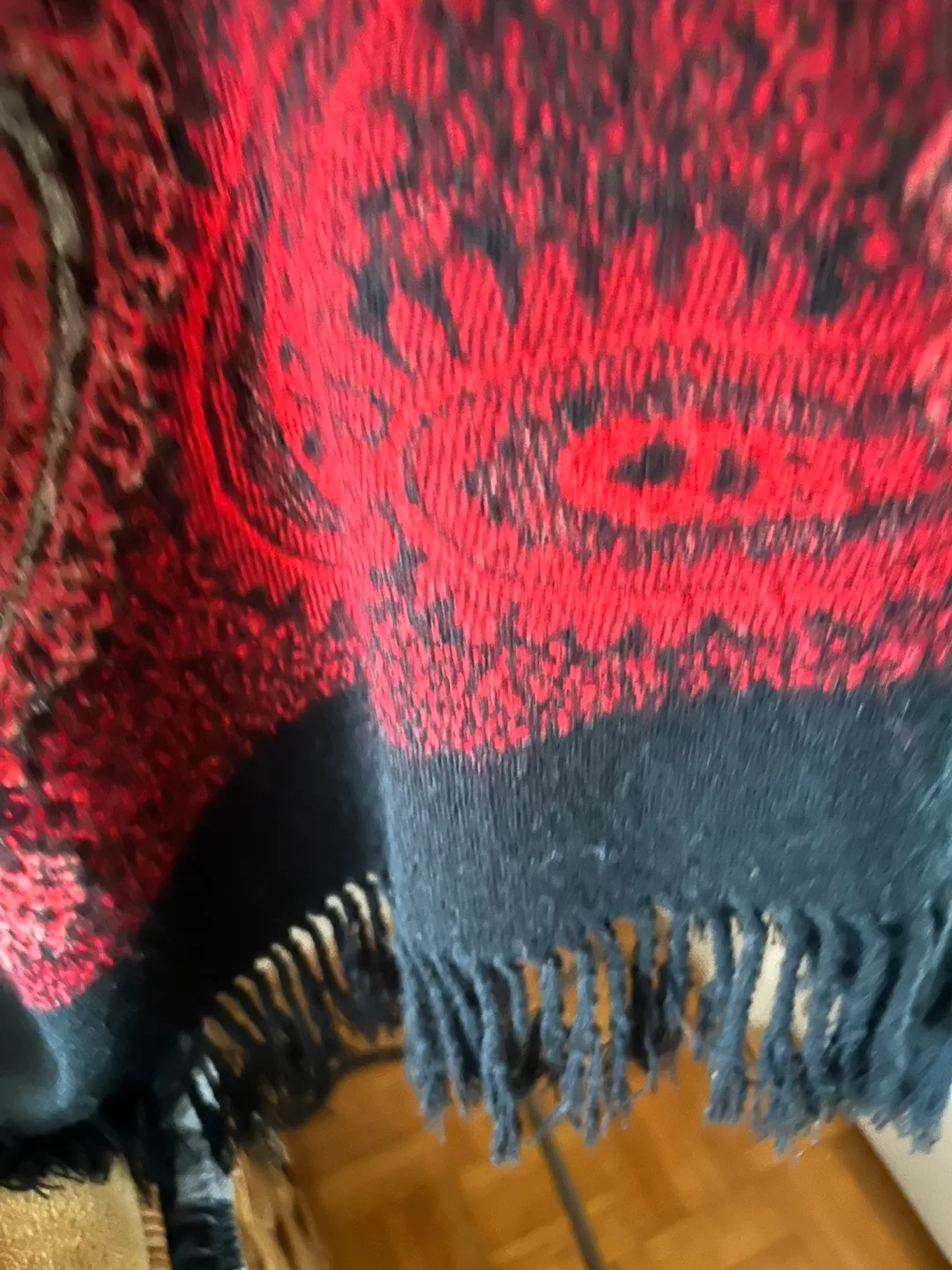Red and Black Paisley Poncho with Turtleneck image indicator(3)
