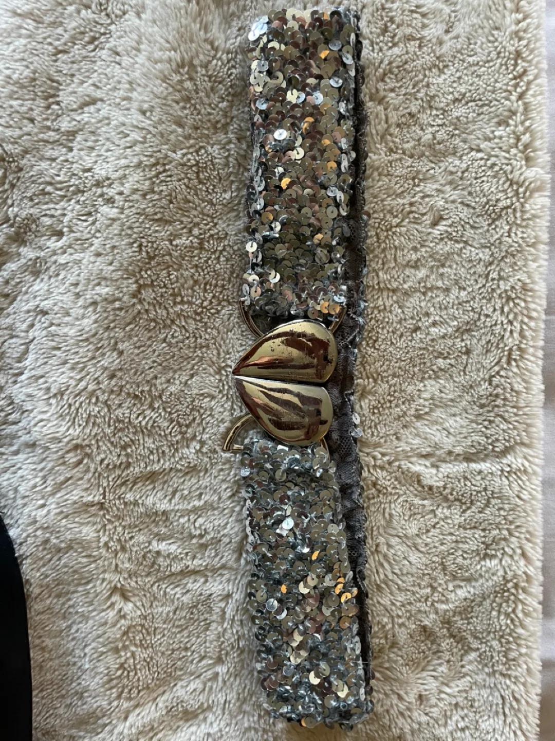Statement Sequin Belt – Size Medium – Unique heart clasp thumbnail