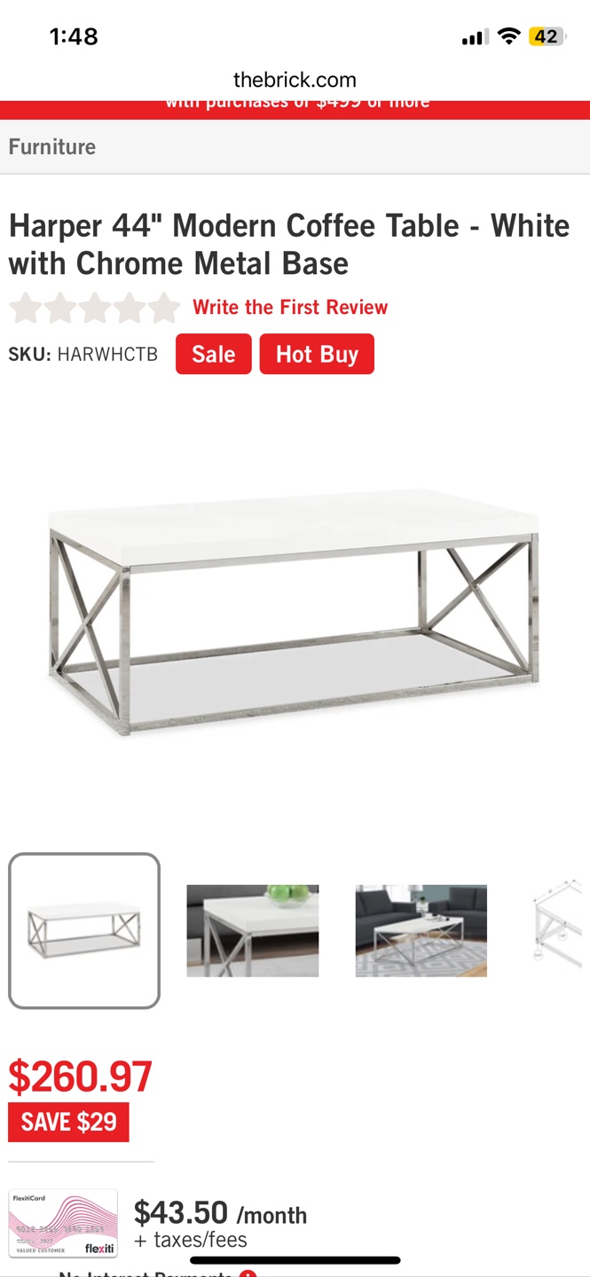 Harper 44" Modern Coffee Table - White with Chrome Metal Base - photo 3