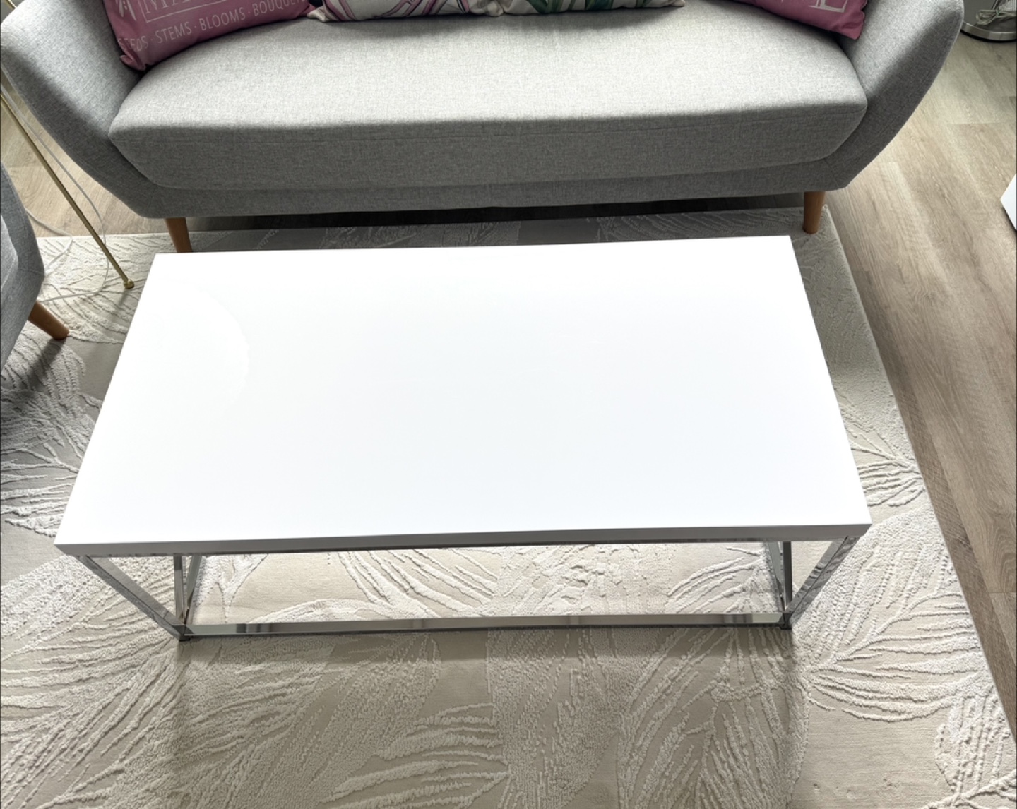 Harper 44" Modern Coffee Table - White with Chrome Metal Base