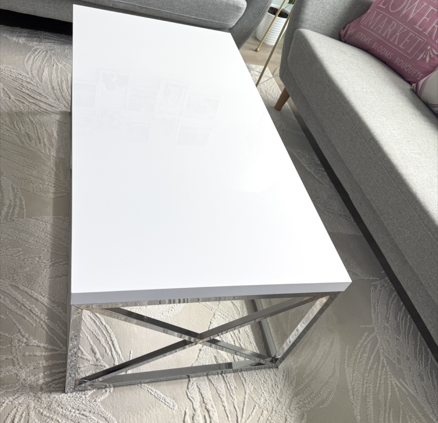 Harper 44" Modern Coffee Table - White with Chrome Metal Base - photo 2