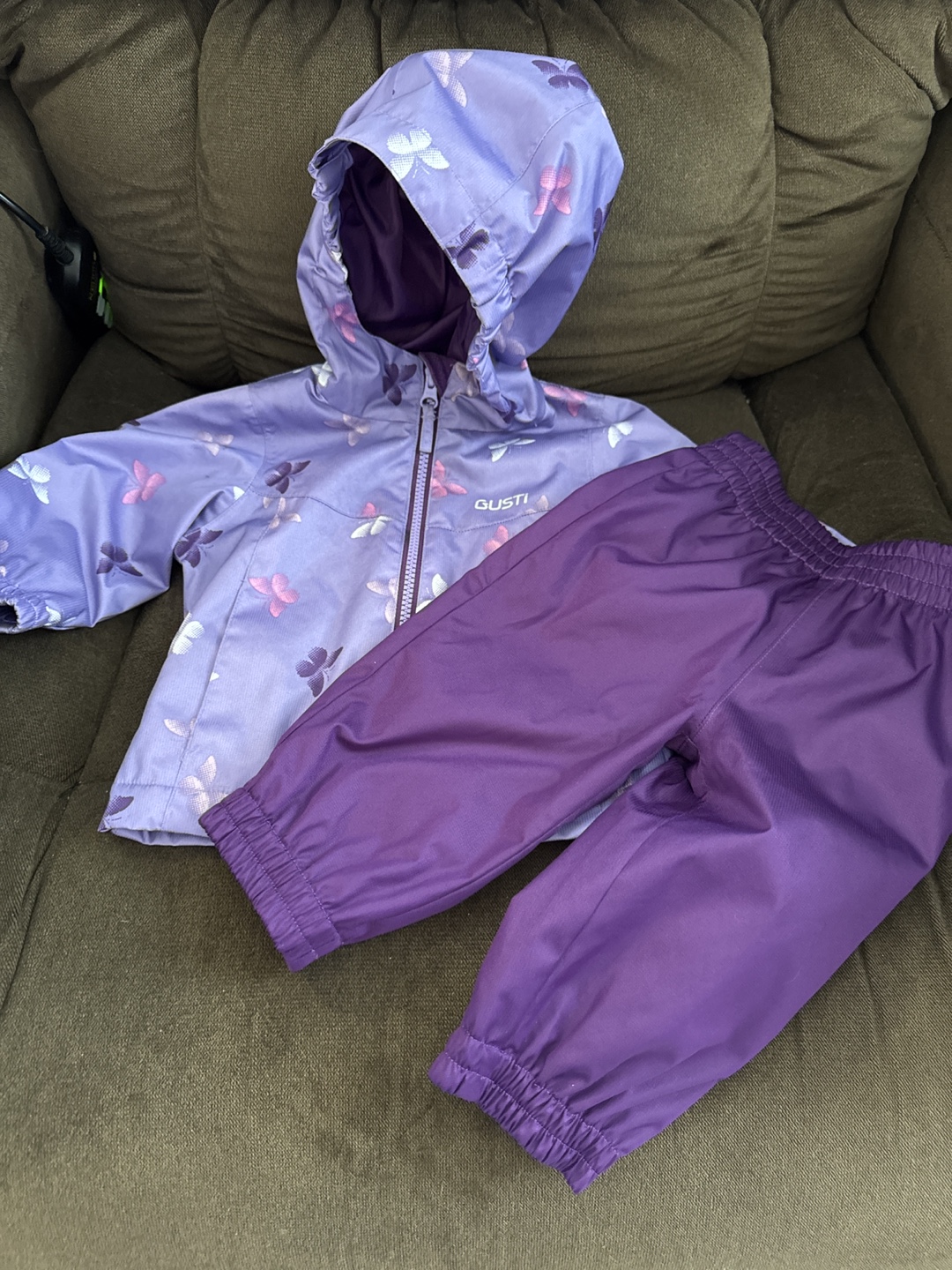 Gusti Kids' Purple Butterfly Rainsuit - Size 12M