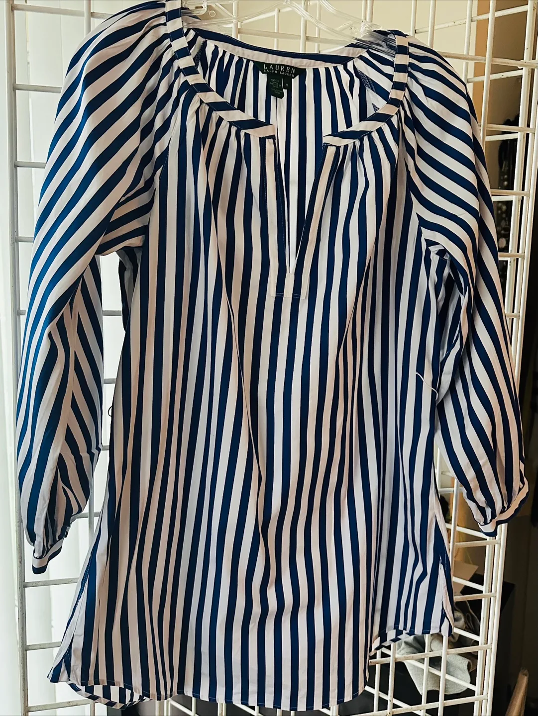 Lauren Ralph Lauren Blue and White Striped Blouse - Size M thumbnail