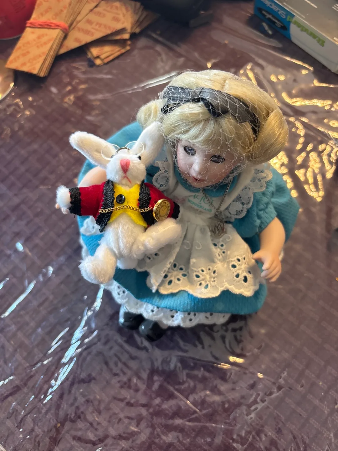 Alice in Wonderland Porcelain Doll with White Rabbit thumbnail