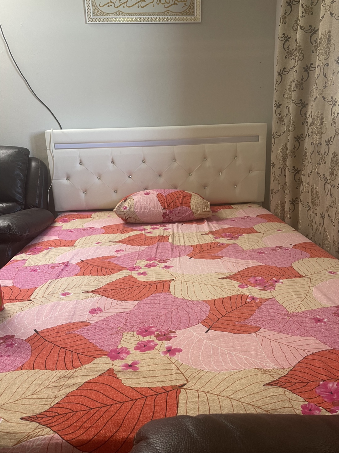 White LED light bed Queen size with a new mattress