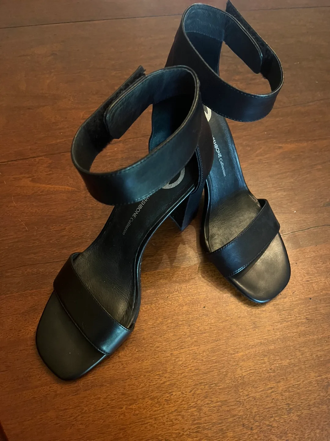 Black Leather Ankle Strap Heels thumbnail