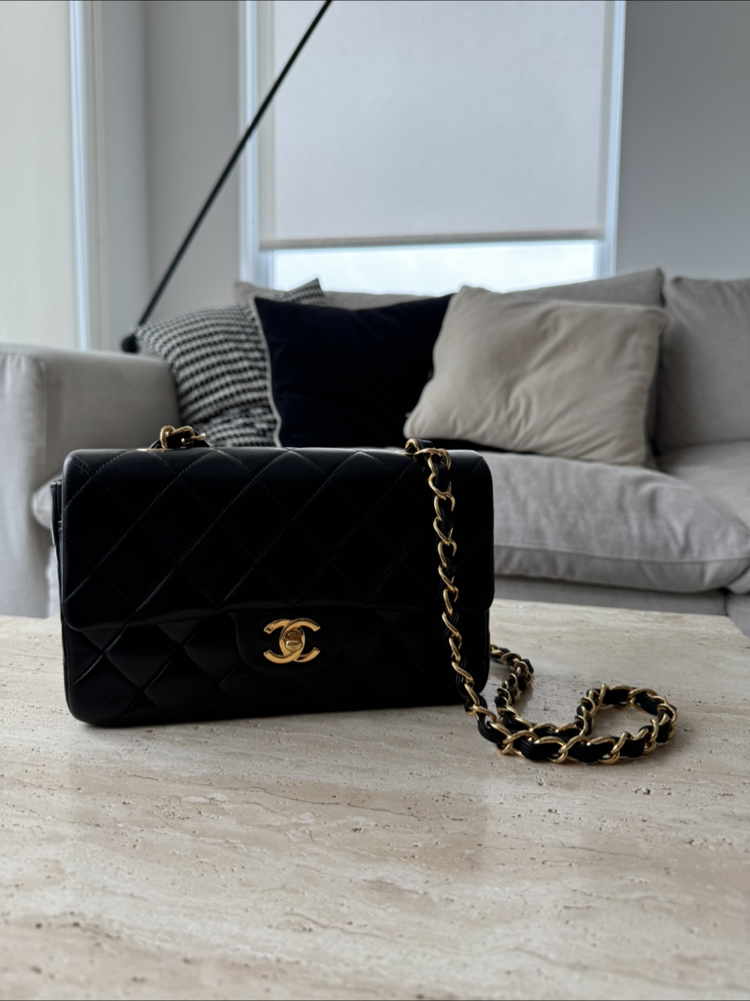 Vintage Chanel Black Quilted Lambskin Leather Shoulder Bag
