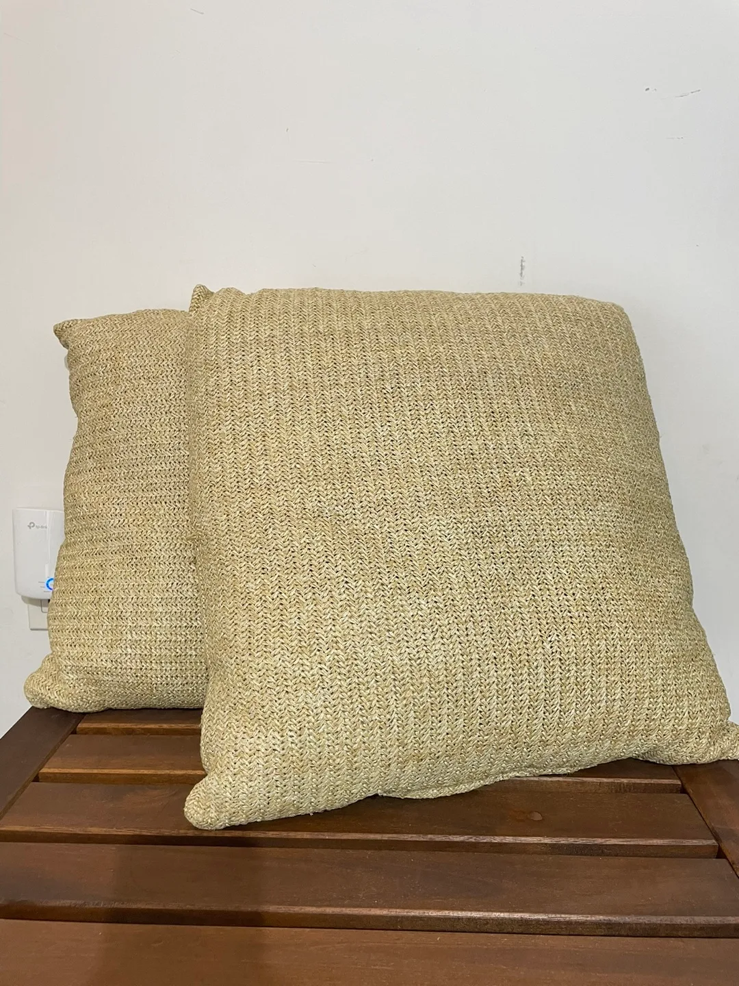 Pair of Beige Woven Throw Pillows thumbnail
