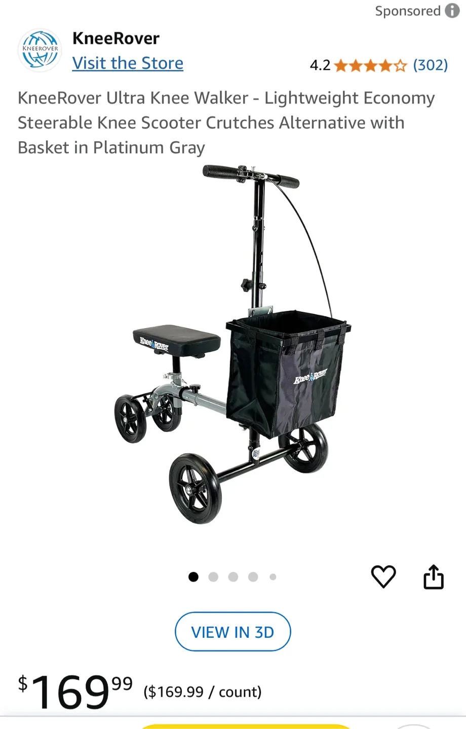 KneeRover Ultra Knee Scooter - Lightweight Crutches Alternative image indicator(3)