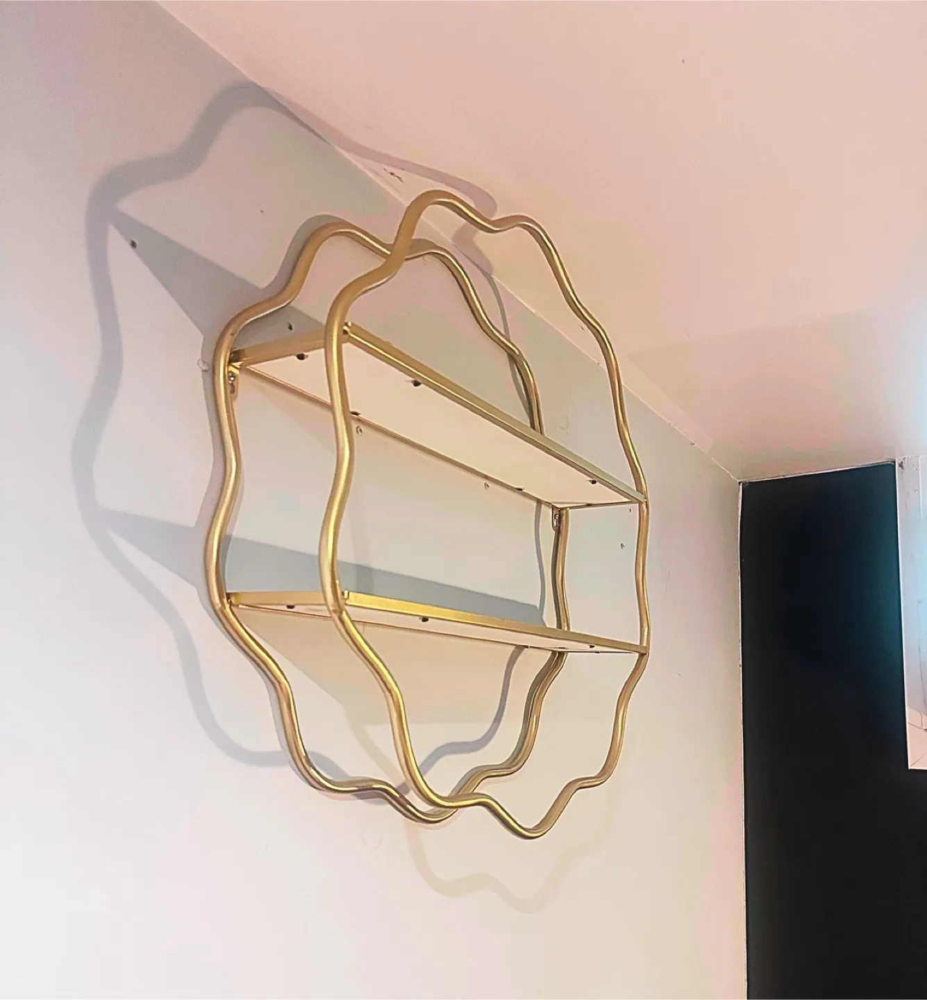 Gold Metal Wall Shelf with Two Shelves thumbnail
