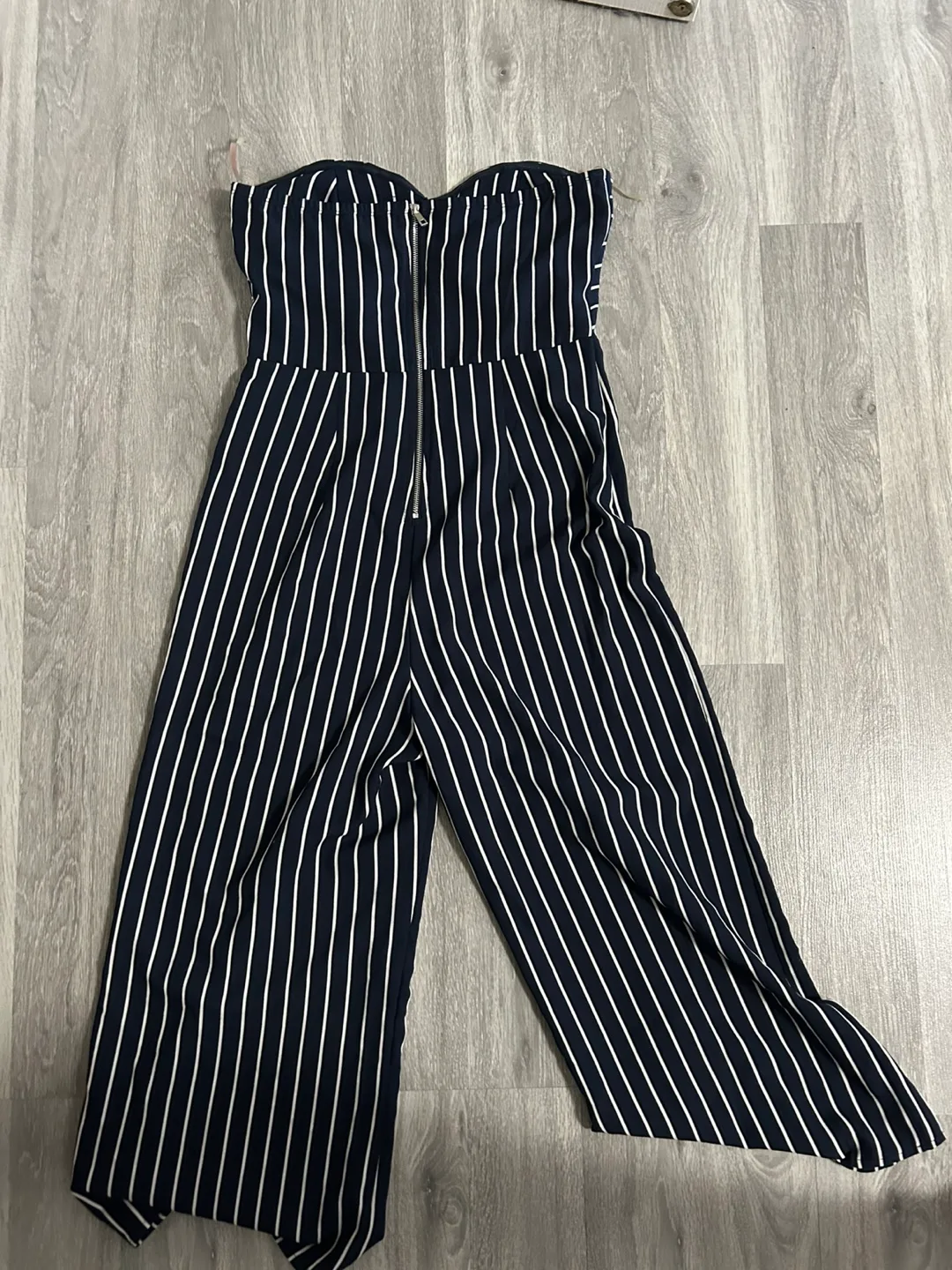 Navy and White Striped Strapless Jumpsuit image indicator(2)