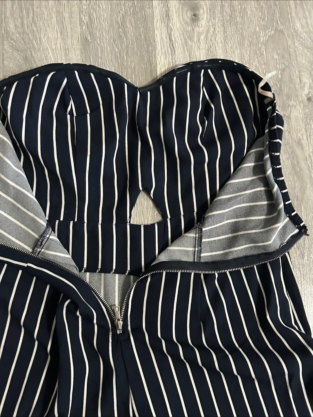 Navy and White Striped Strapless Jumpsuit image indicator(3)