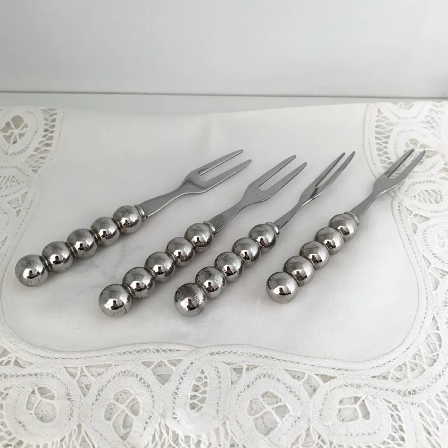 Set of Four Beaded Metal Appetizer Forks image indicator(2)
