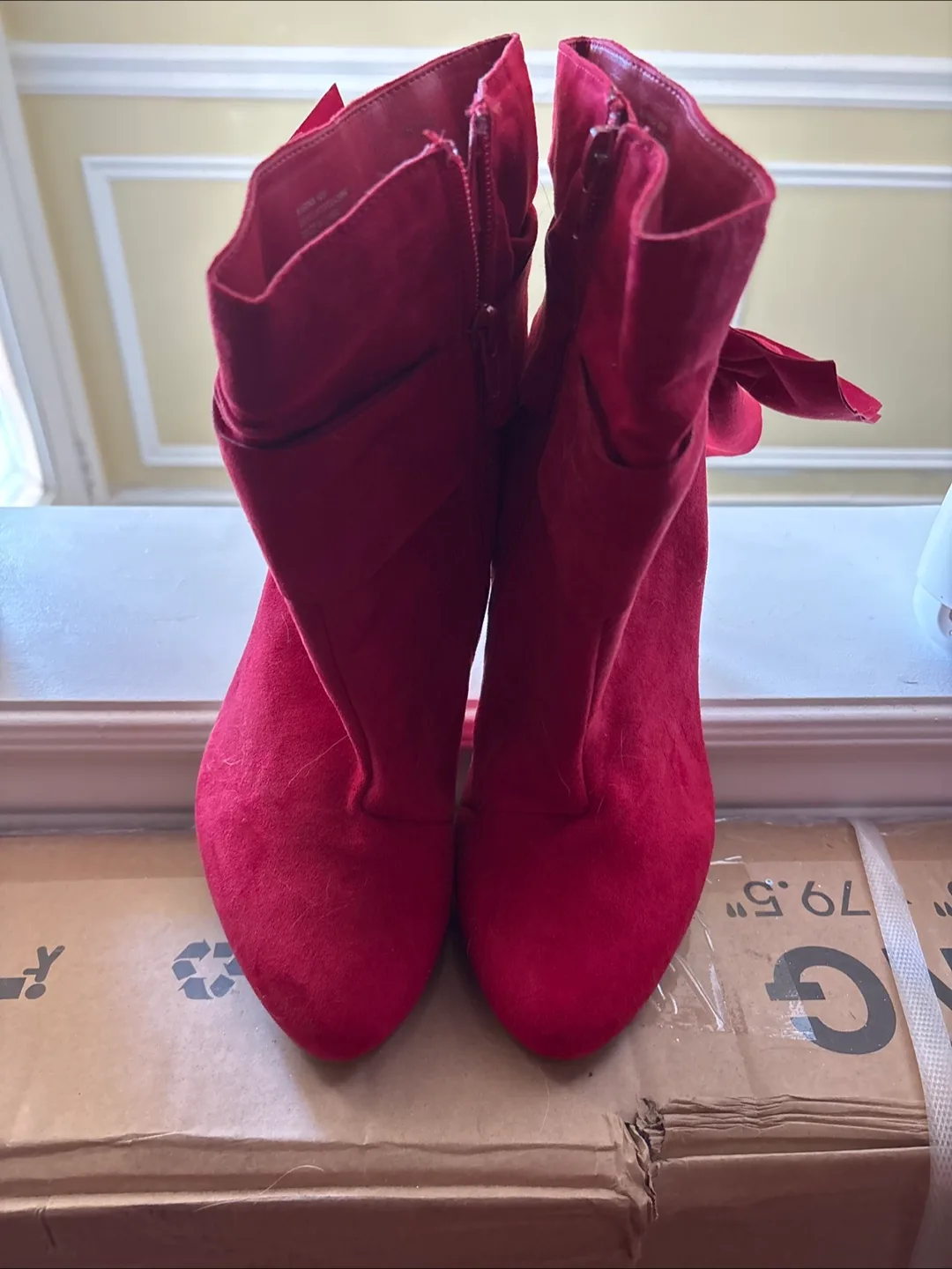 Red Suede Bow Ankle Boots image indicator(4)