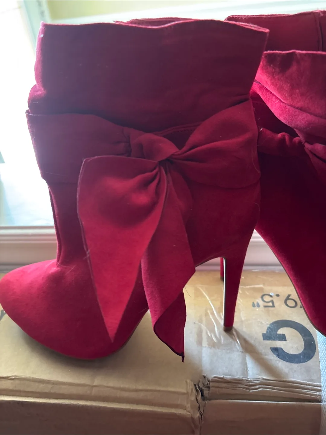 Red Suede Bow Ankle Boots image indicator(2)