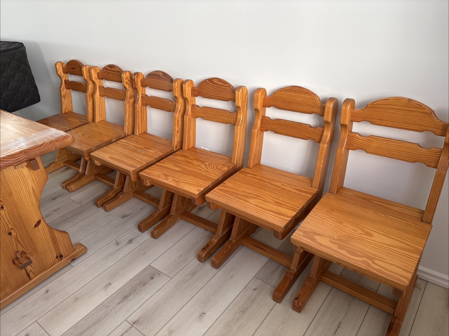 Solid Pine Wood Dining Table and Six Chairs Set - photo 2