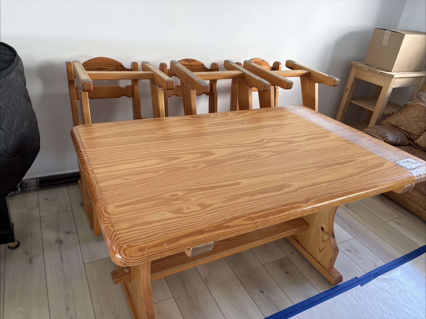 Solid Pine Wood Dining Table and Six Chairs Set - photo 3