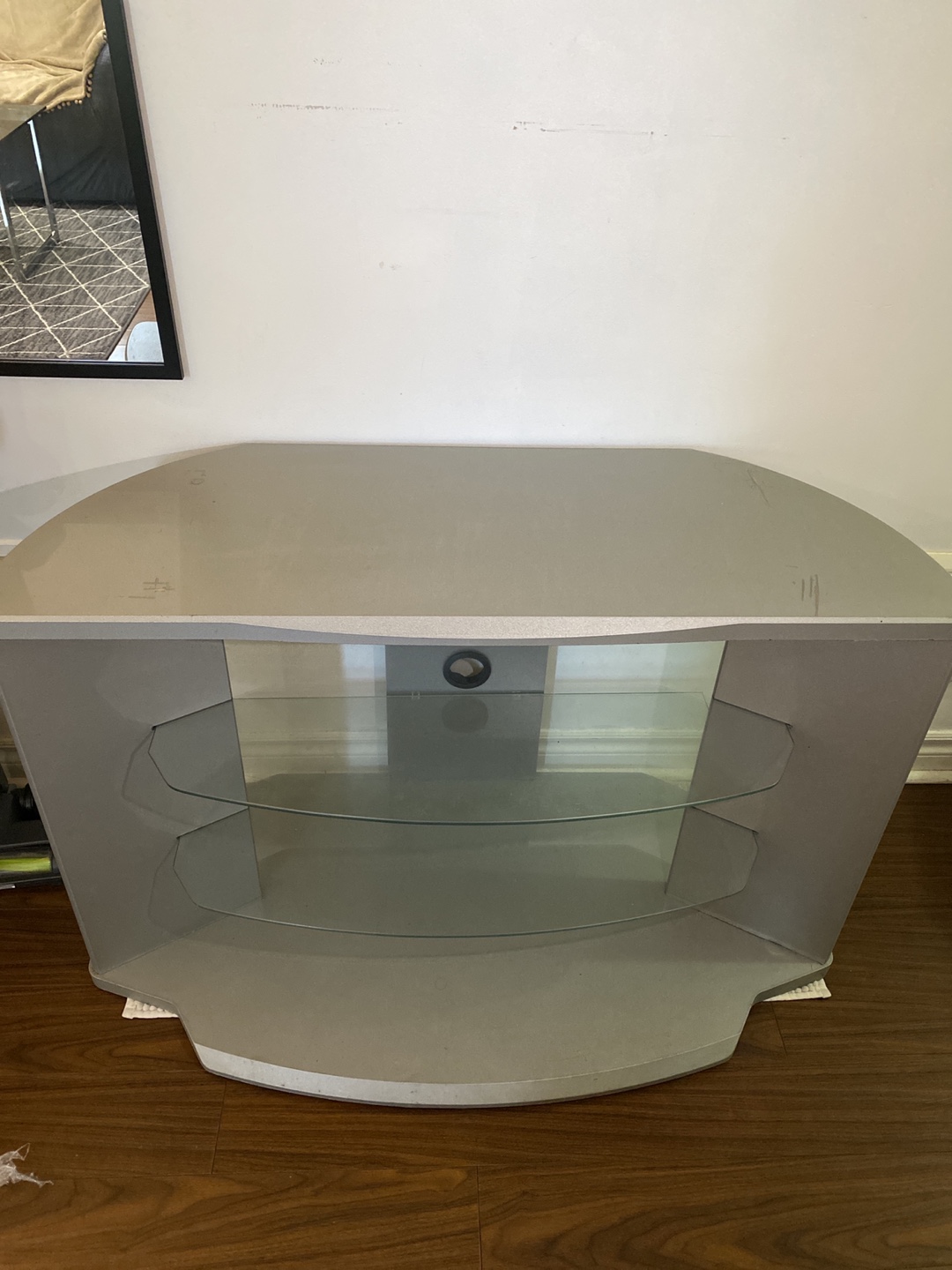 Silver TV Stand with Glass Shelves - photo 2