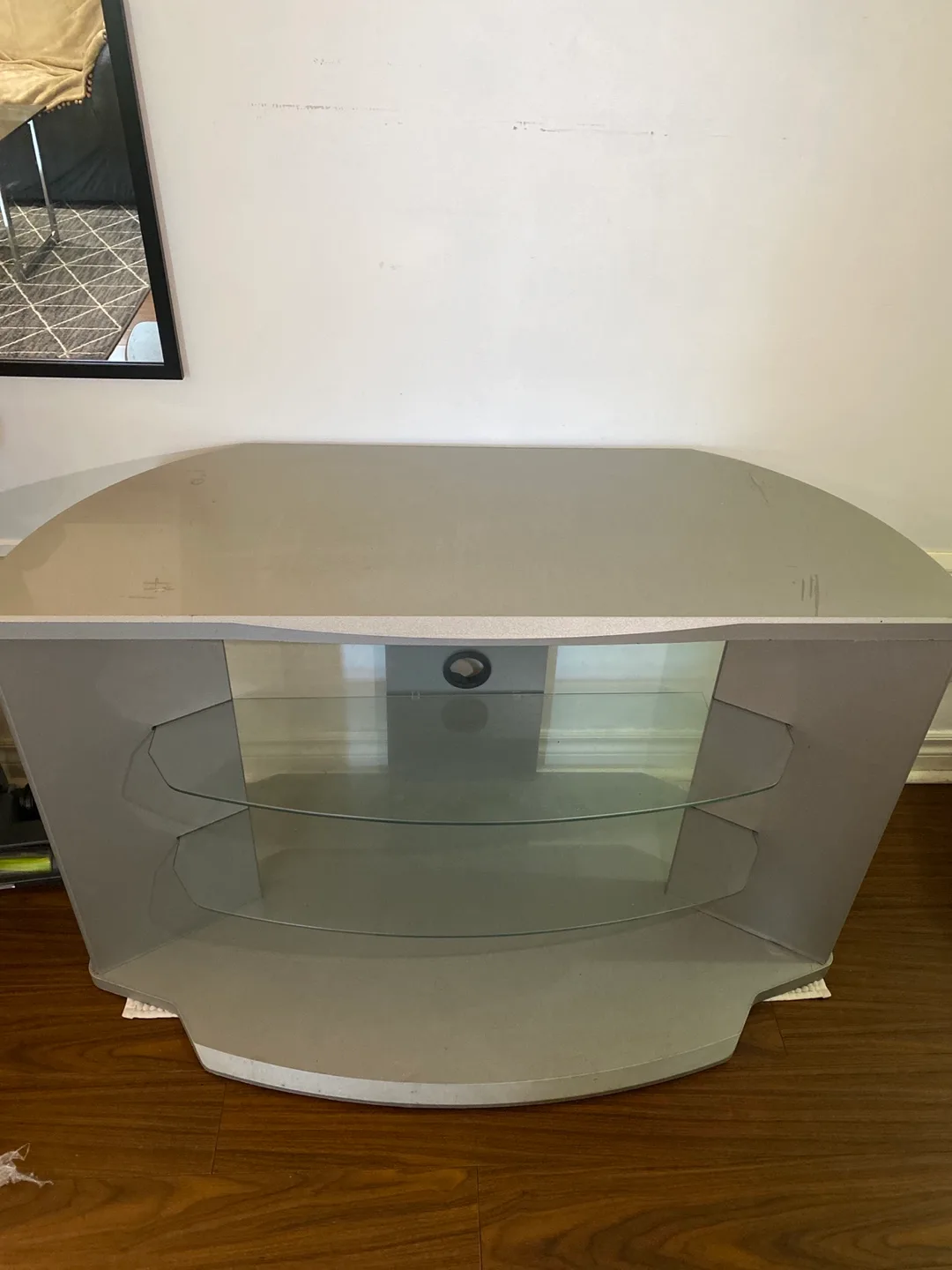 Silver TV Stand with Glass Shelves image indicator(2)