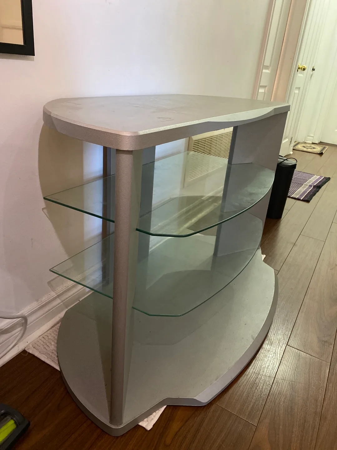 Silver TV Stand with Glass Shelves image indicator(3)