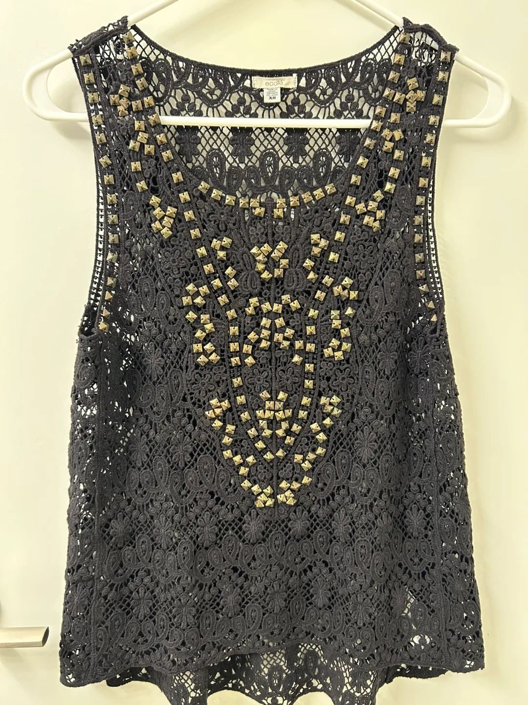Ecote Black Lace Tank Top with Gold Studs - Size XS thumbnail