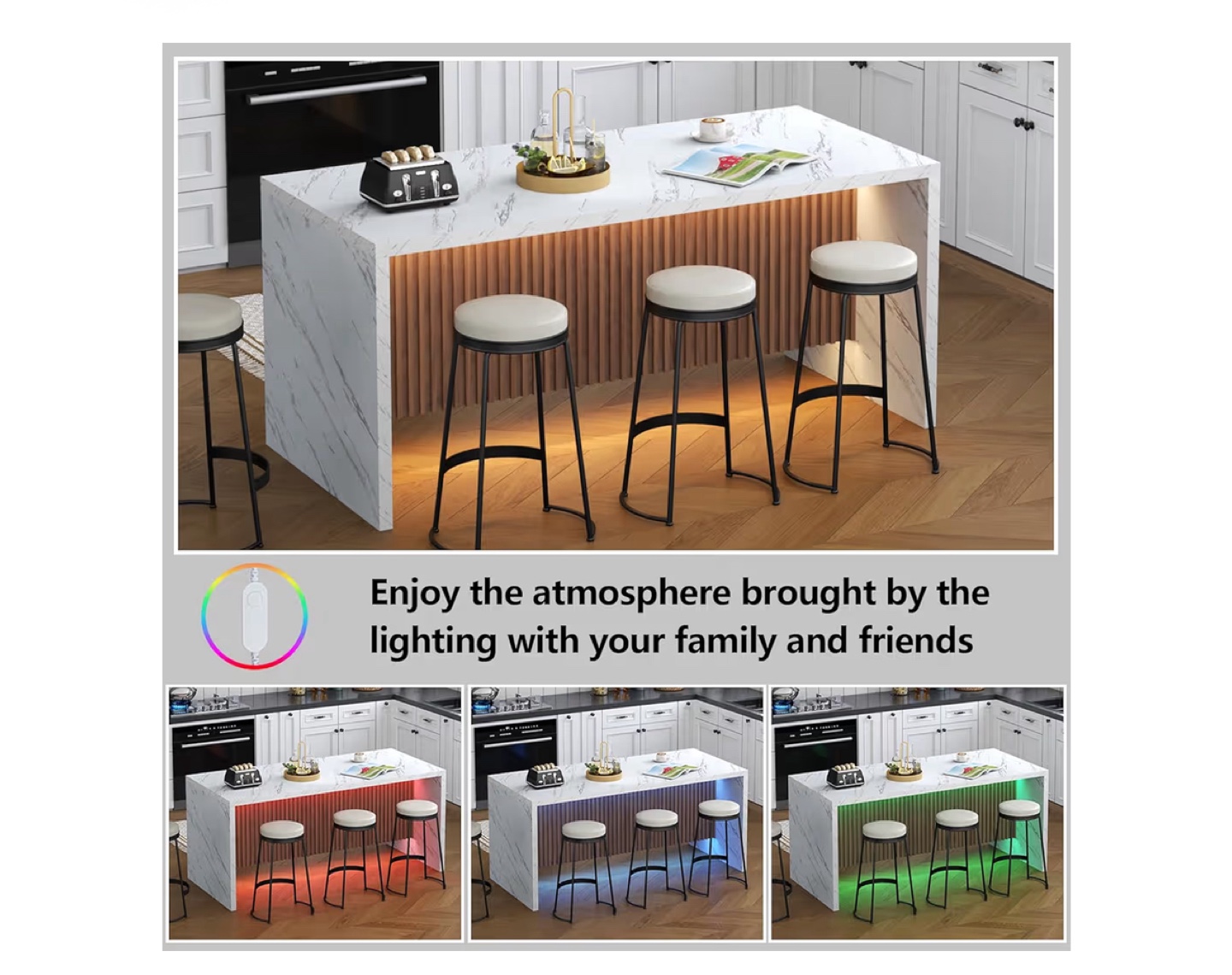 Modern Kitchen Island with LED Lighting and 6 Stools - photo 3