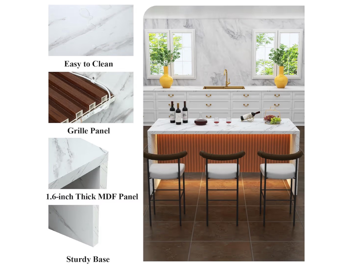 Modern Kitchen Island with LED Lighting and 6 Stools - photo 4