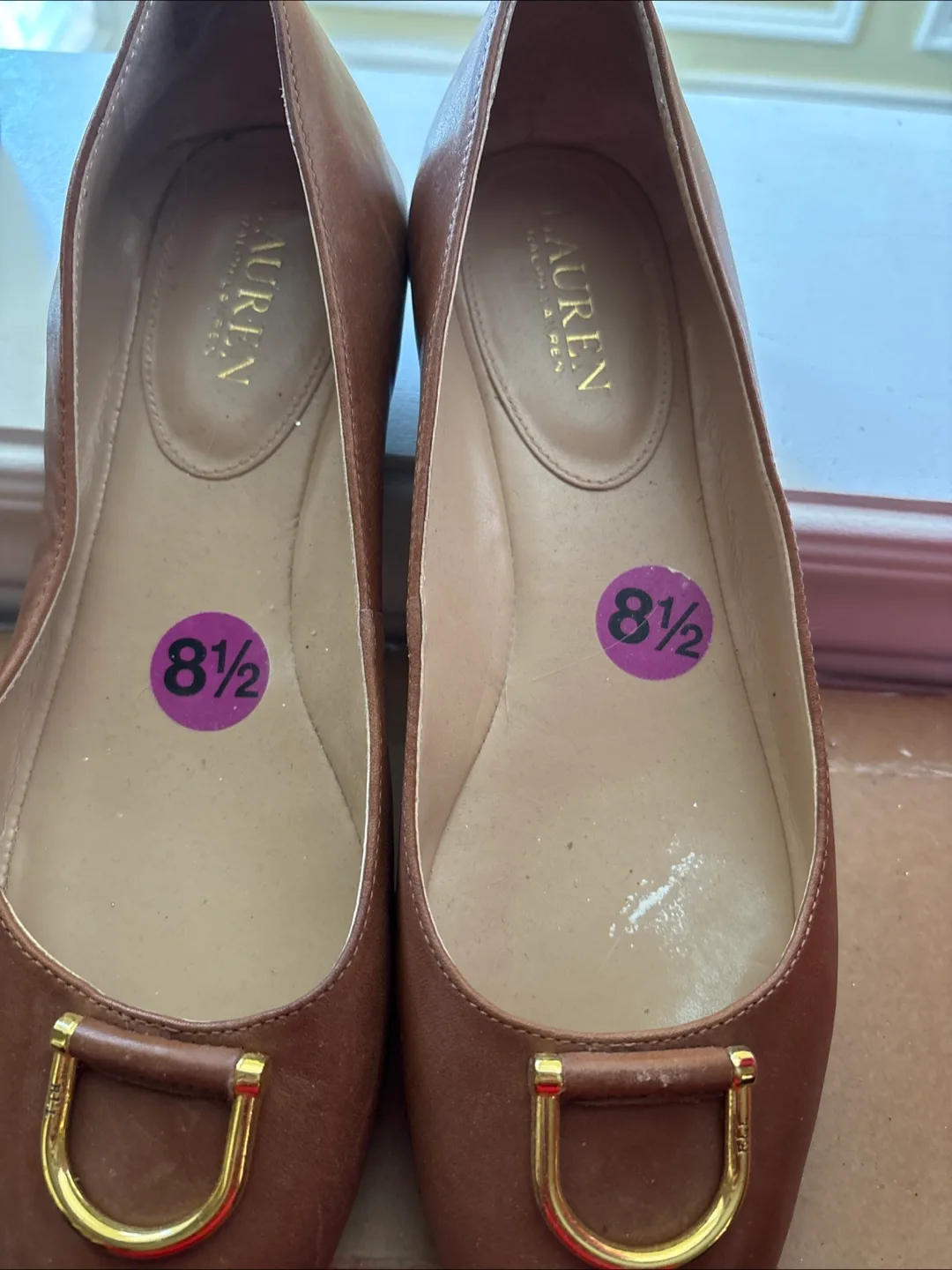 Lauren Ralph Lauren Brown Leather Ballerina Flats - Size 8.5