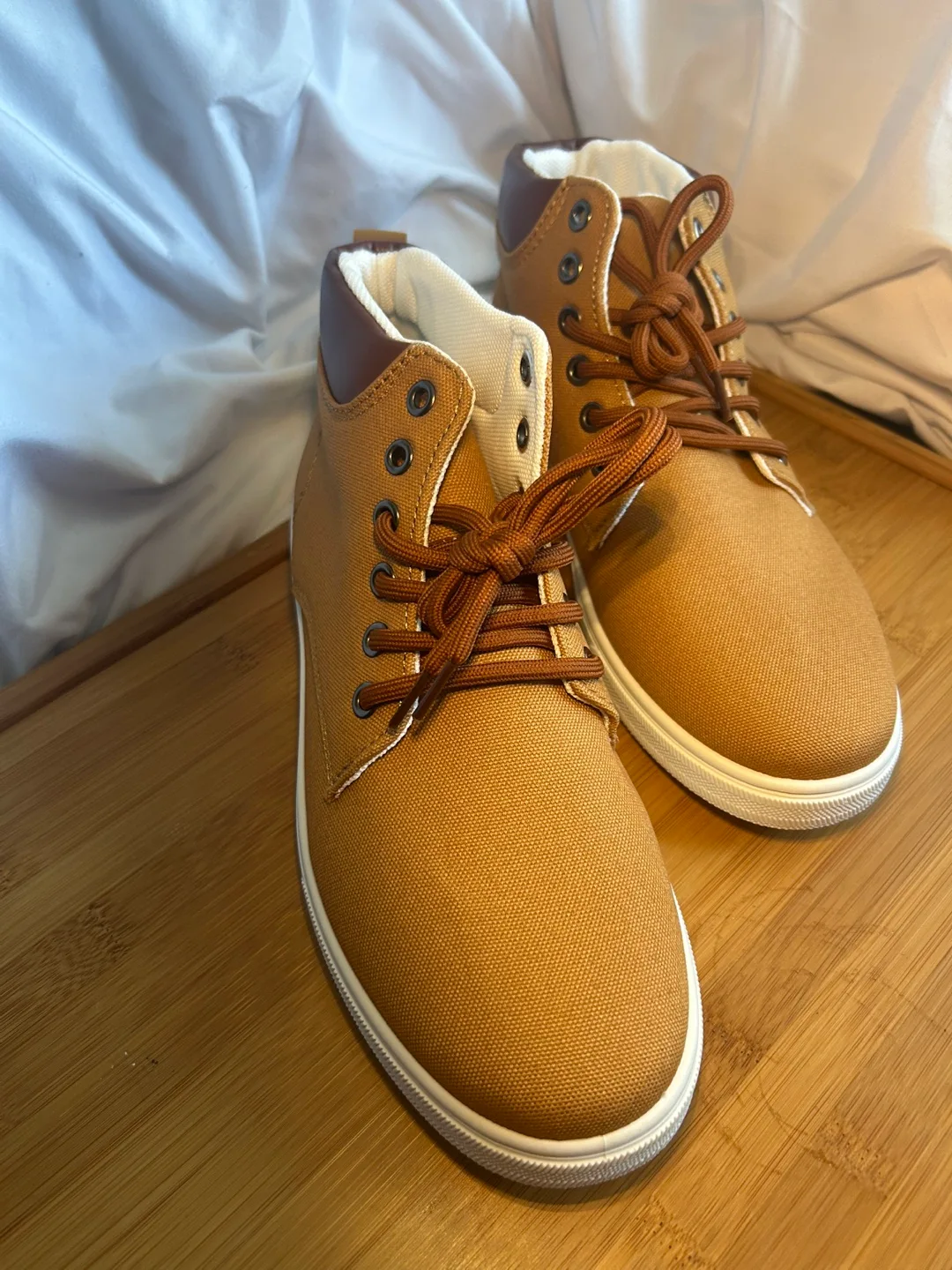 Tan Canvas Lace-Up Boots image indicator(2)
