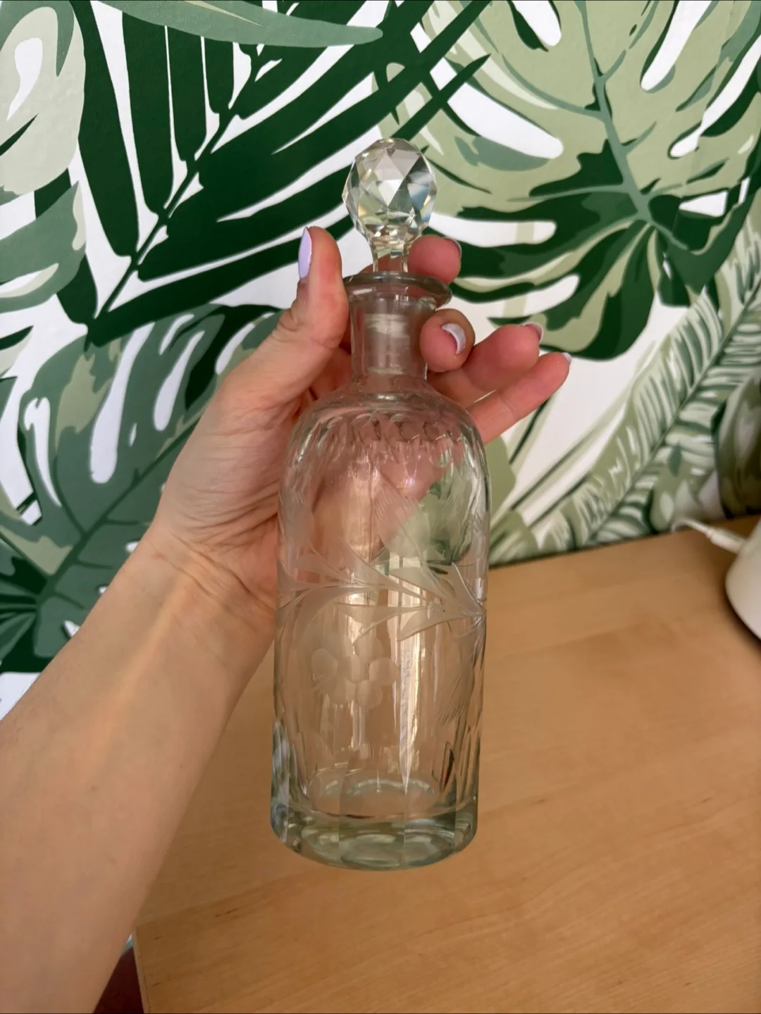 Antique etched glass perfume bottle or small decanter image indicator(2)